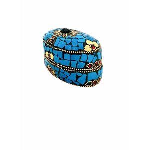 Trinket Box Handmade Metal Lidded Container Mosaic Stone Adorable Gift